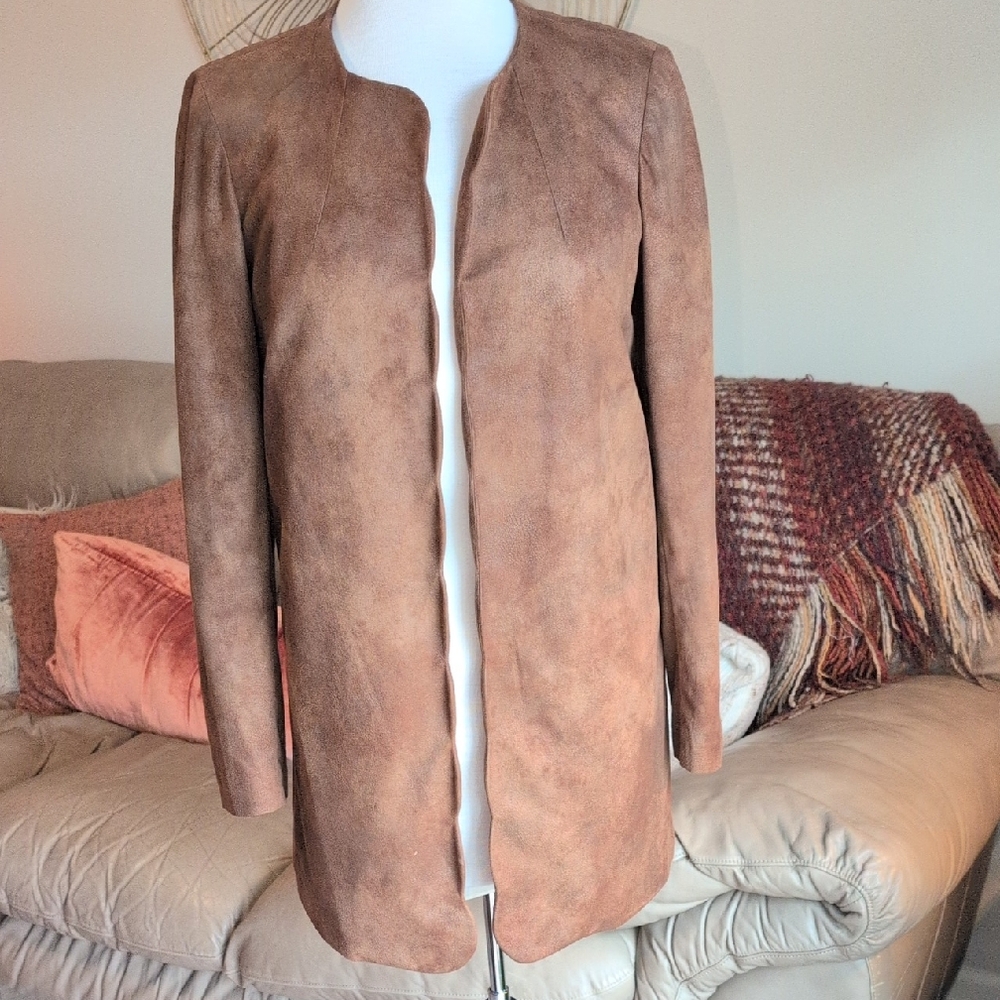 Women's Brown Suede Open Front Coat